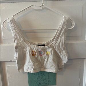 Forever 21 White Crop Tank with Colorful Peace Symbols
